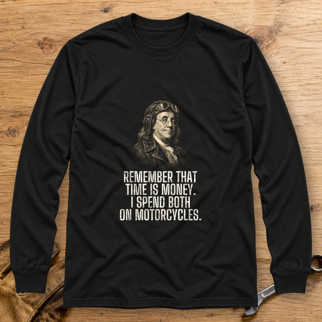 Benjamin Franklin Time Is Money Long Sleeve T-Shirt - Black - bench