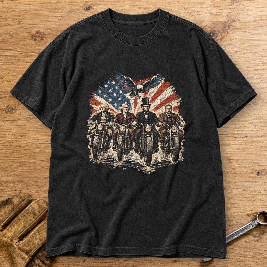 G. Washington, T. Jefferson, A. Lincoln & T. Roosevelt Ride Premium T-Shirt - Black - bench