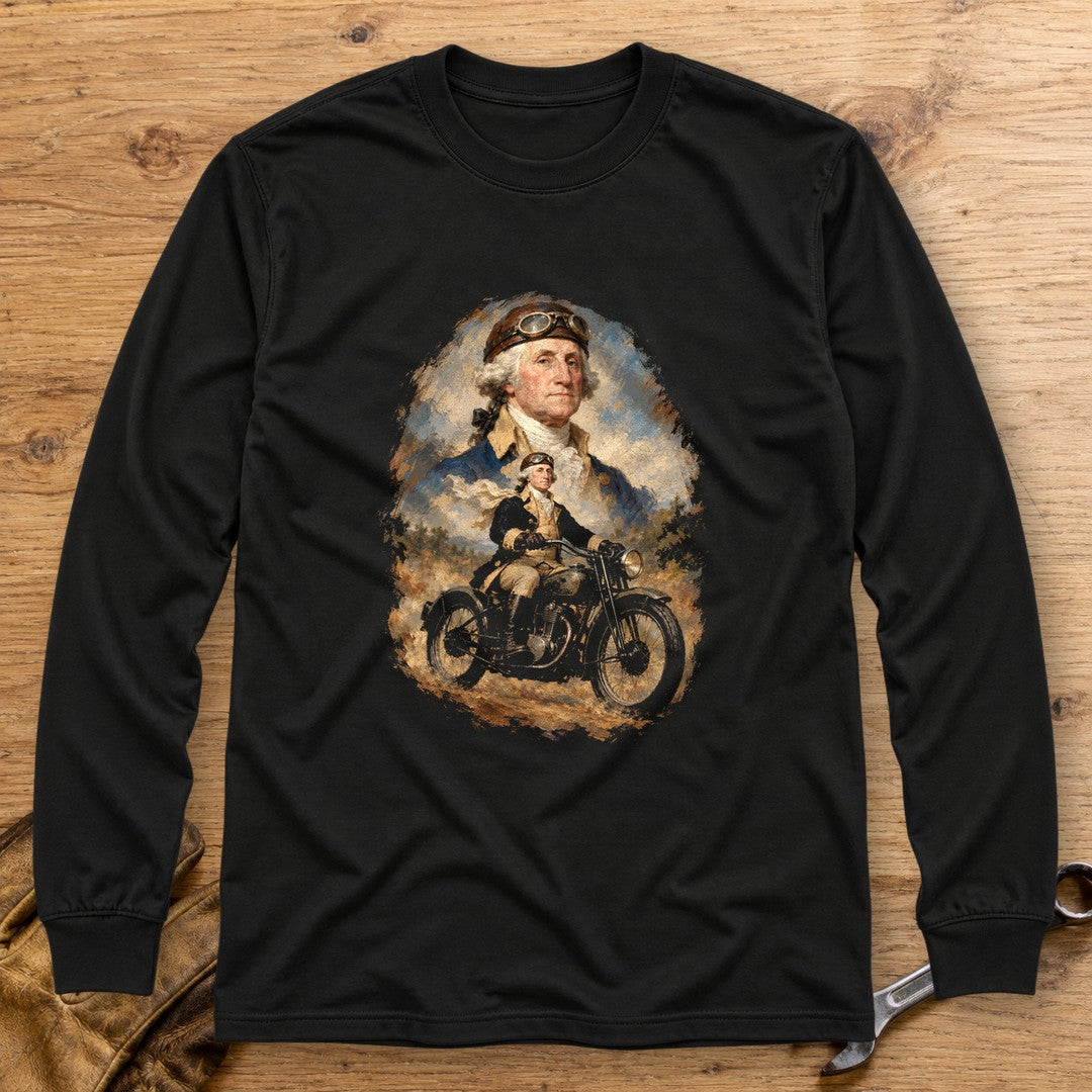 George Washington Goggles Portrait Long Sleeve T-Shirt - Black - bench