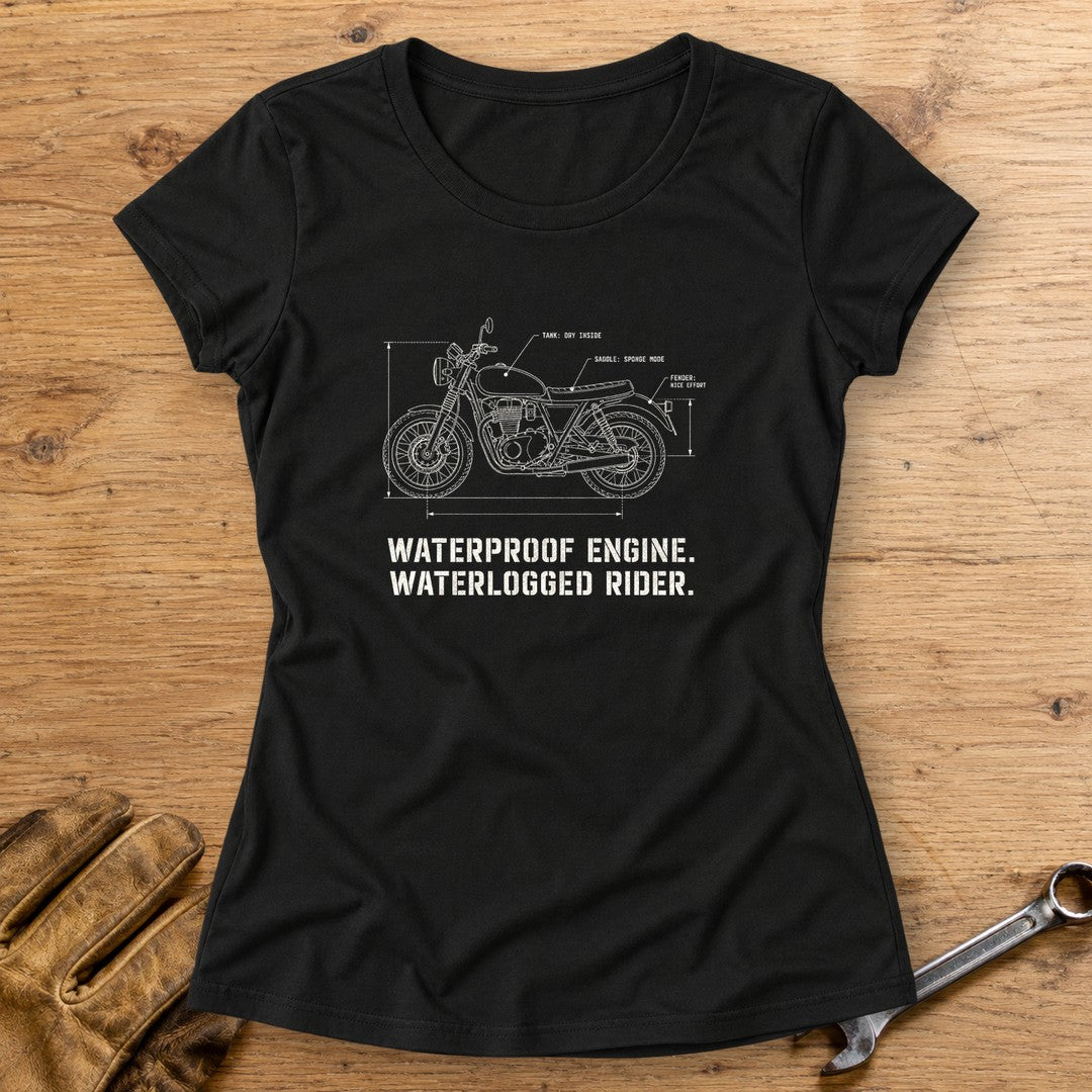 Waterproof Engine Blueprint Women's T-Shirt - Black - bench