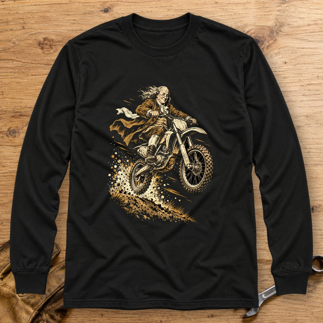 Benjamin Franklin Dirt Jump Long Sleeve T-Shirt - Black - bench