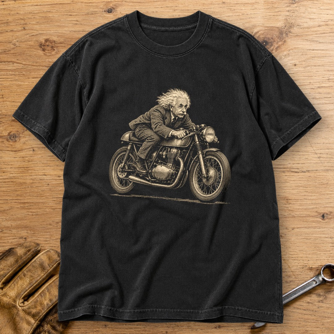 Albert Einstein Cafe Racer Premium T-Shirt - Black - bench