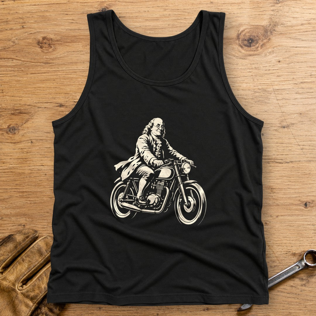 Benjamin Franklin Cafe Racer Tank Top - Black - bench