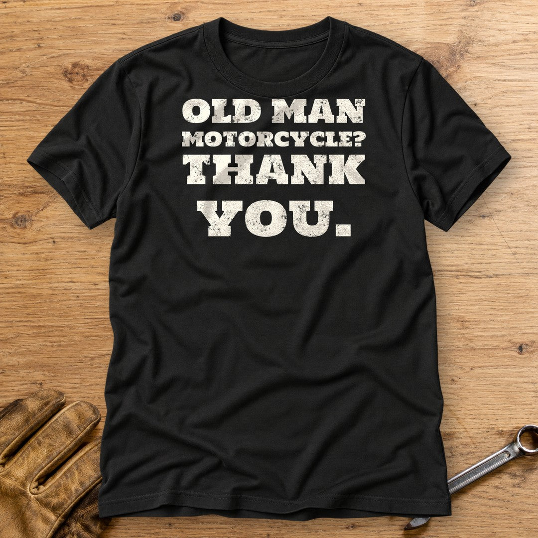 Old Man Motorcycle T-Shirt - Black - bench