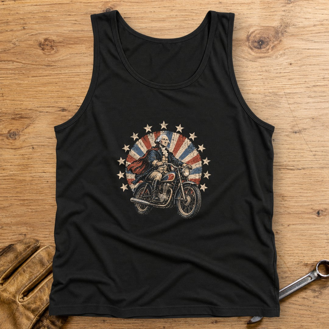 George Washington Starburst Ride Tank Top - Black - bench