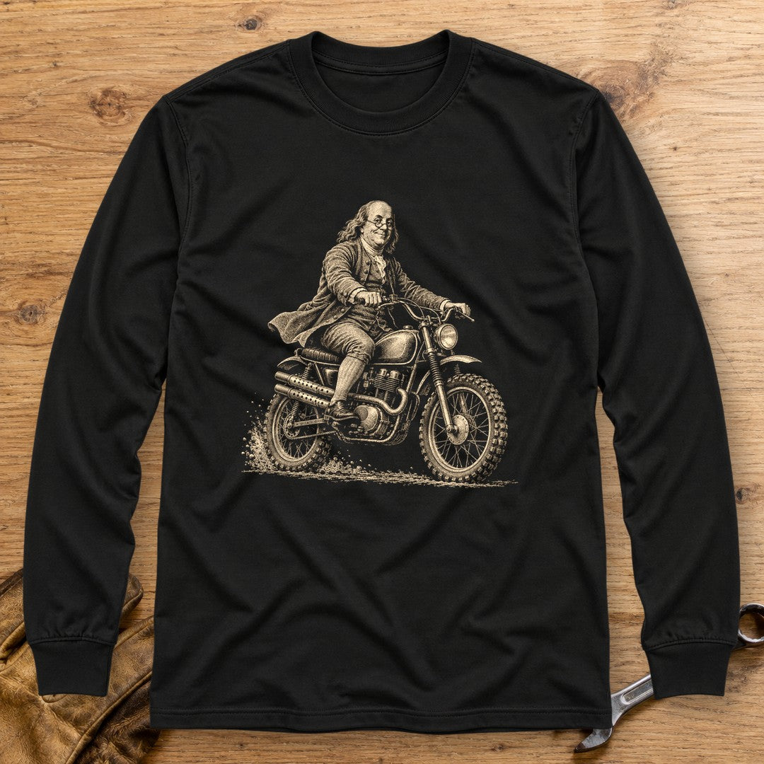 Benjamin Franklin on the Dirt Long Sleeve T-Shirt - Black - bench
