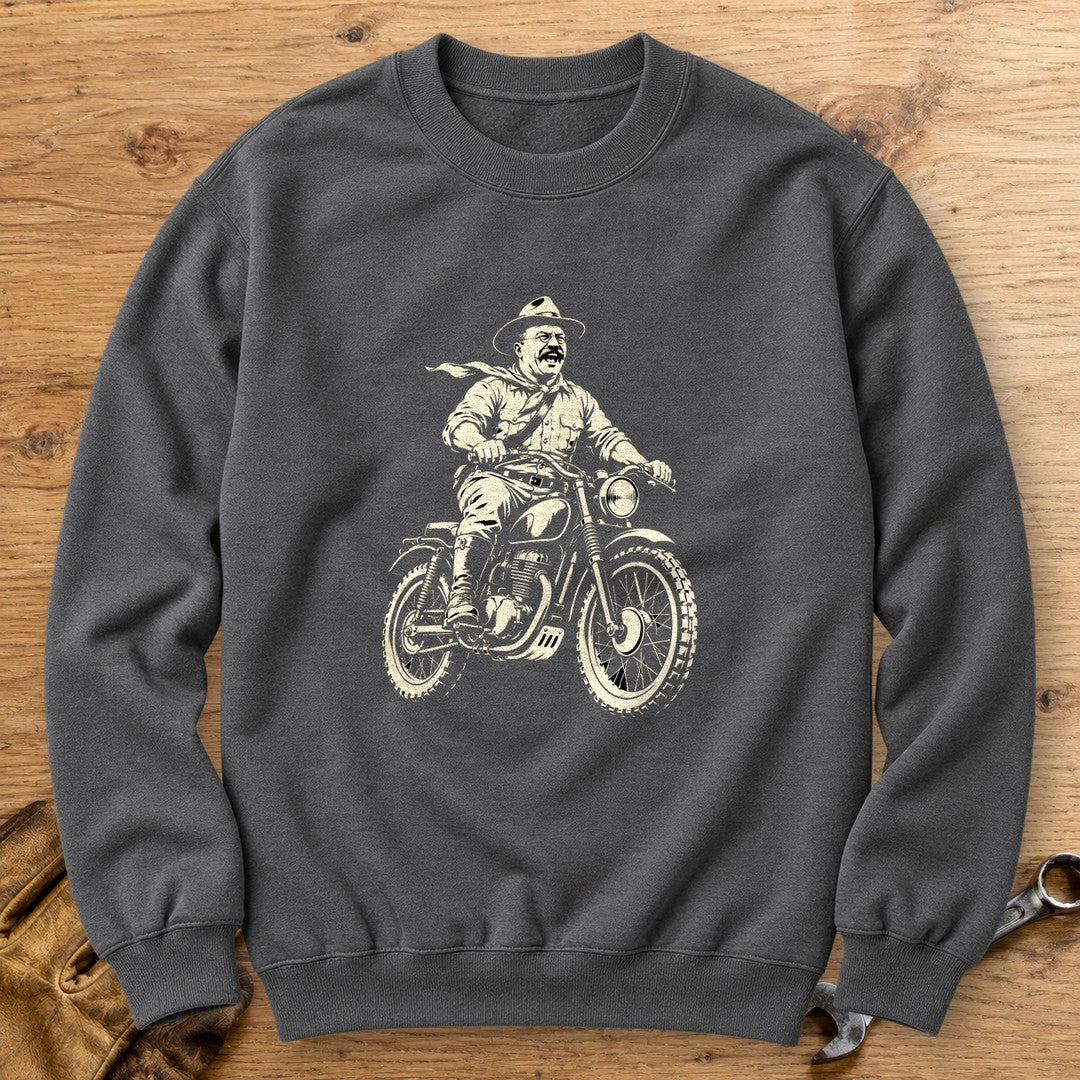 Theodore Roosevelt Laughing Scrambler Crewneck Sweatshirt - Charcoal - bench