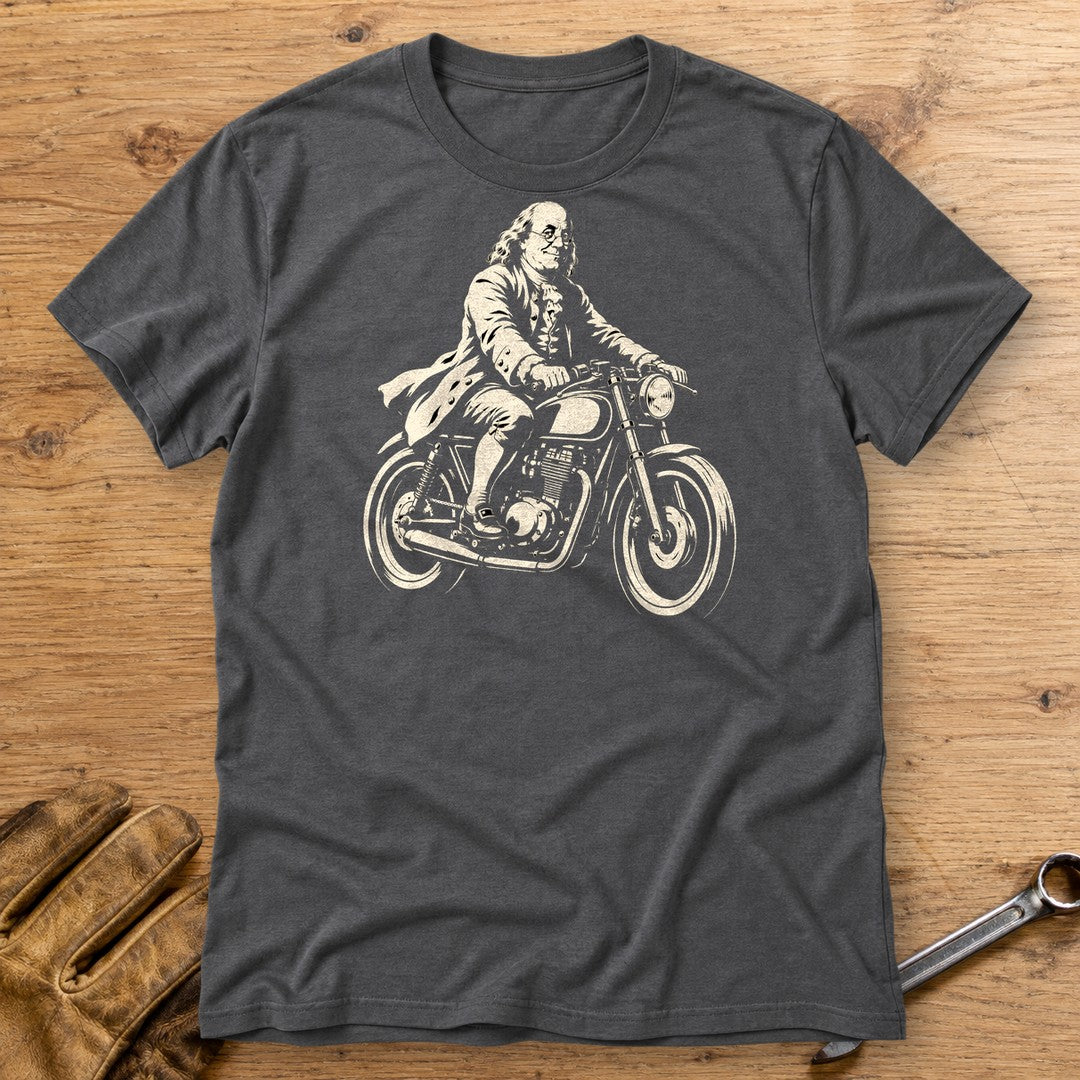 Benjamin Franklin Cafe Racer T-Shirt - Charcoal - bench