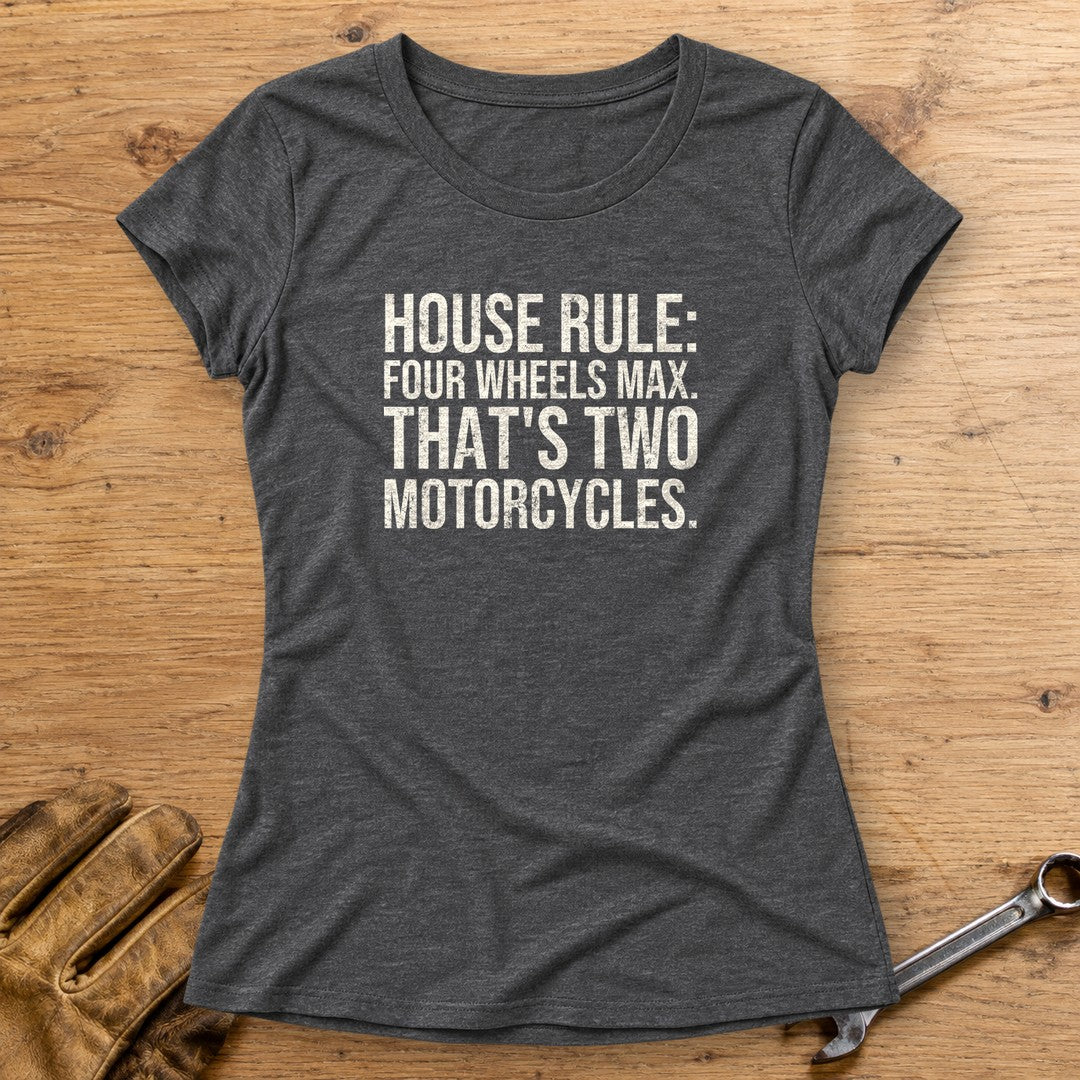 Four Wheels Max Women's T-Shirt - Dark Heather - bench