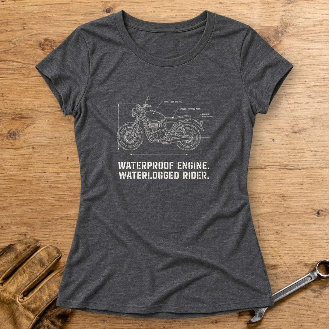 Waterproof Engine Blueprint Women's T-Shirt - Dark Heather - bench