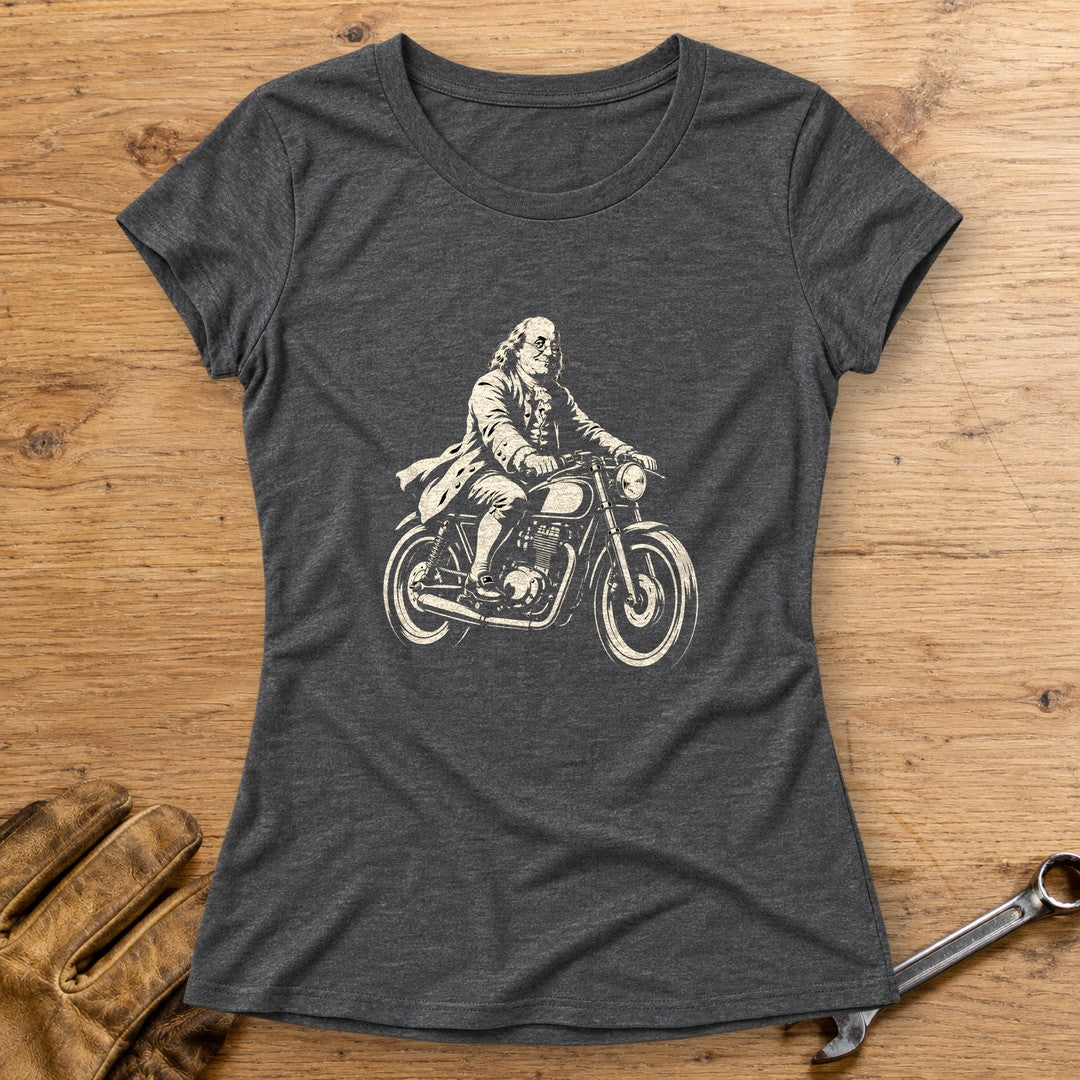 Benjamin Franklin Cafe Racer Women's T-Shirt - Dark Heather - bench