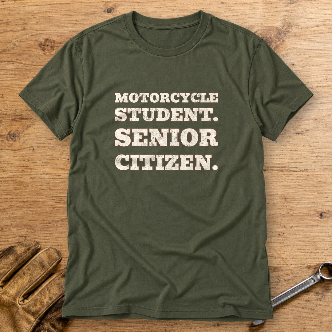 Motorcycle Student T-Shirt - Military Green - bench