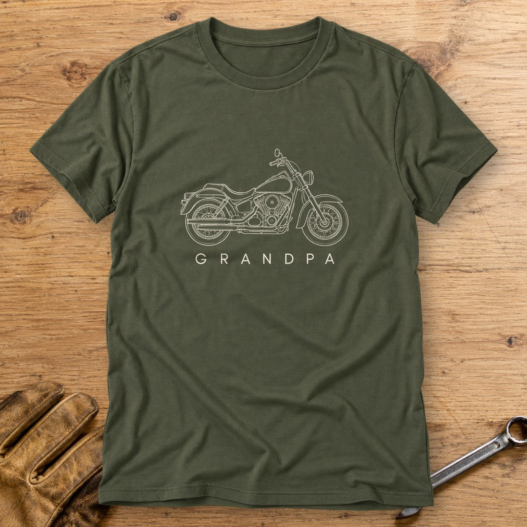 Biker Grandpa T-Shirt - Military Green - bench