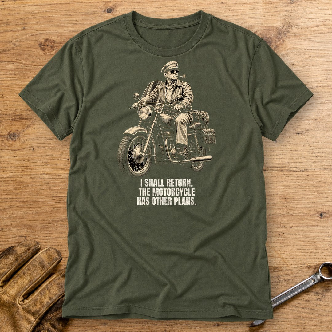 Douglas MacArthur Motorcycle Has Other Plans T-Shirt - Military Green - bench