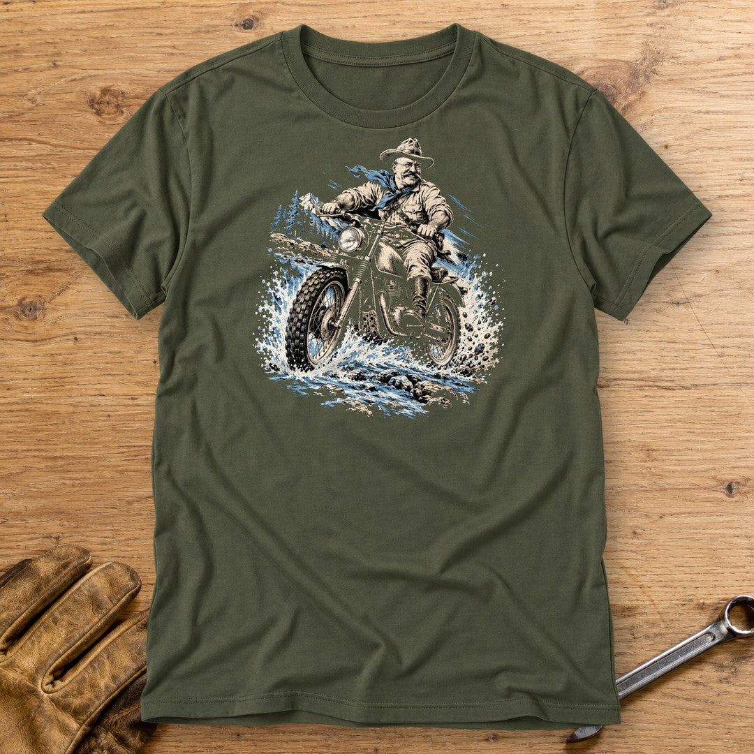 Theodore Roosevelt River Crossing T-Shirt - Military Green - bench