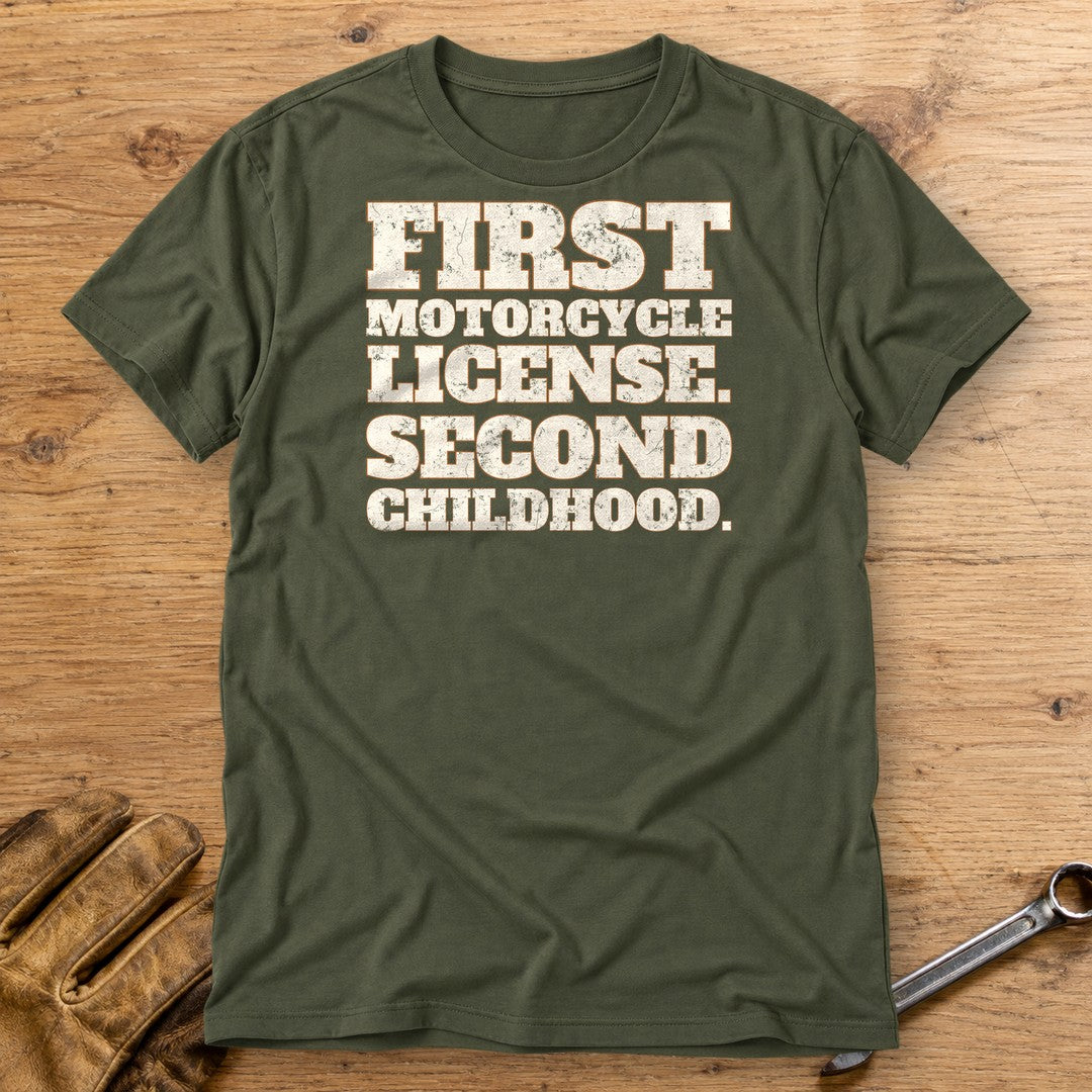 Second Childhood T-Shirt - Military Green - bench