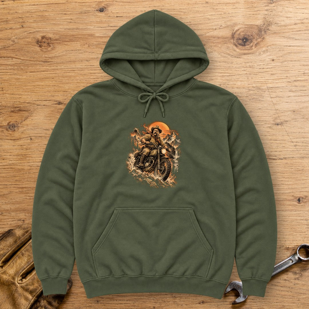 Theodore Roosevelt Mountain Trail Hoodie - Military Green - bench