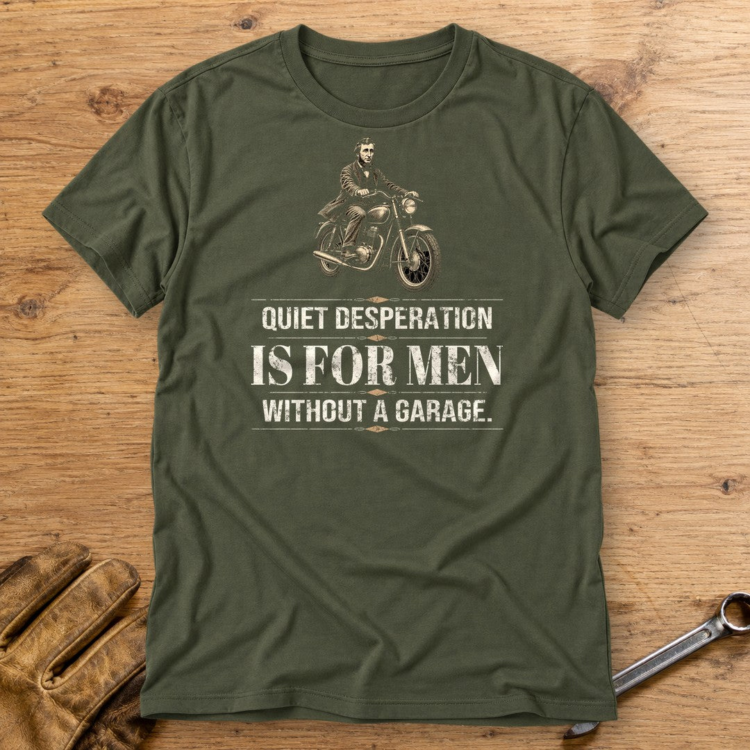 Henry David Thoreau Quiet Desperation T-Shirt - Military Green - bench