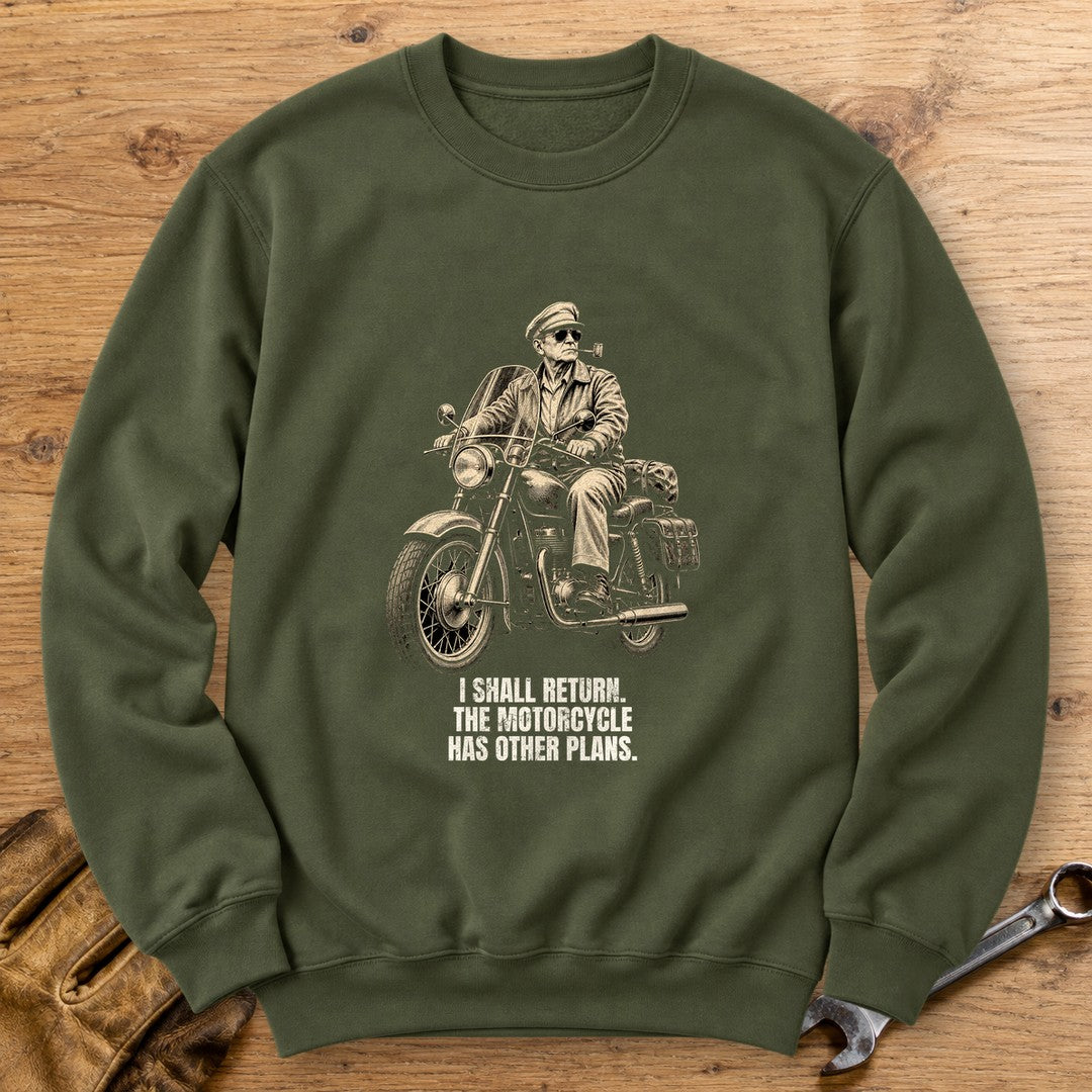 Douglas MacArthur Motorcycle Has Other Plans Crewneck Sweatshirt - Military Green - bench