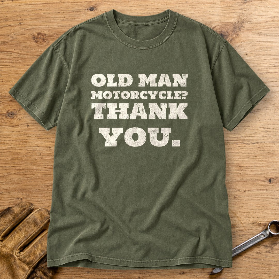 Old Man Motorcycle Premium T-Shirt - Moss - bench