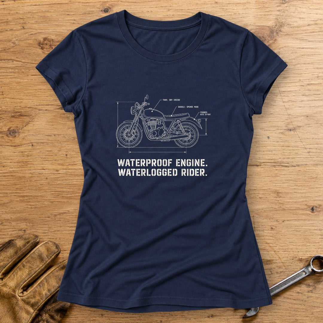 Waterproof Engine Blueprint Women's T-Shirt - Navy - bench