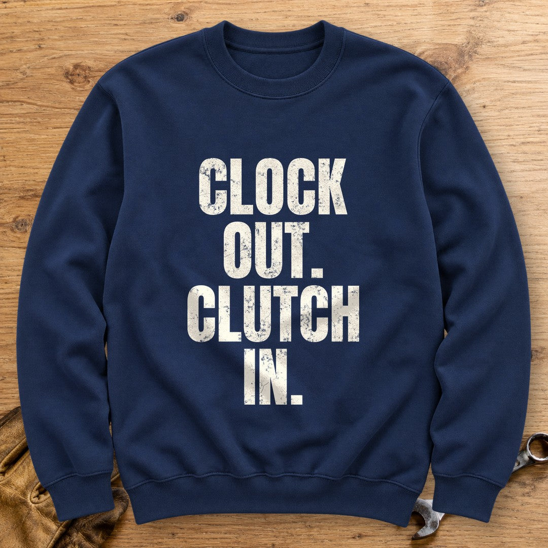 Clock Out Clutch In Crewneck Sweatshirt - Navy - bench