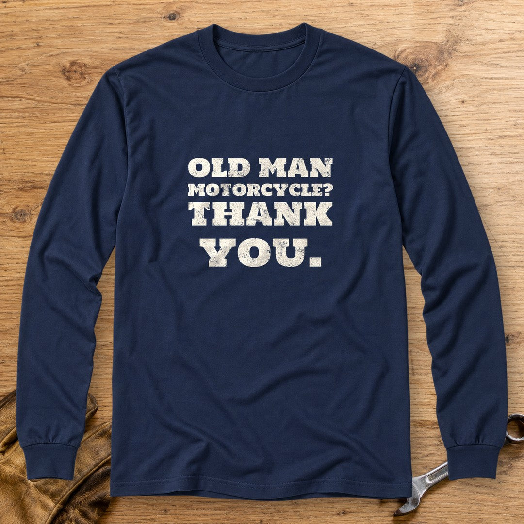 Old Man Motorcycle Long Sleeve T-Shirt - Navy - bench