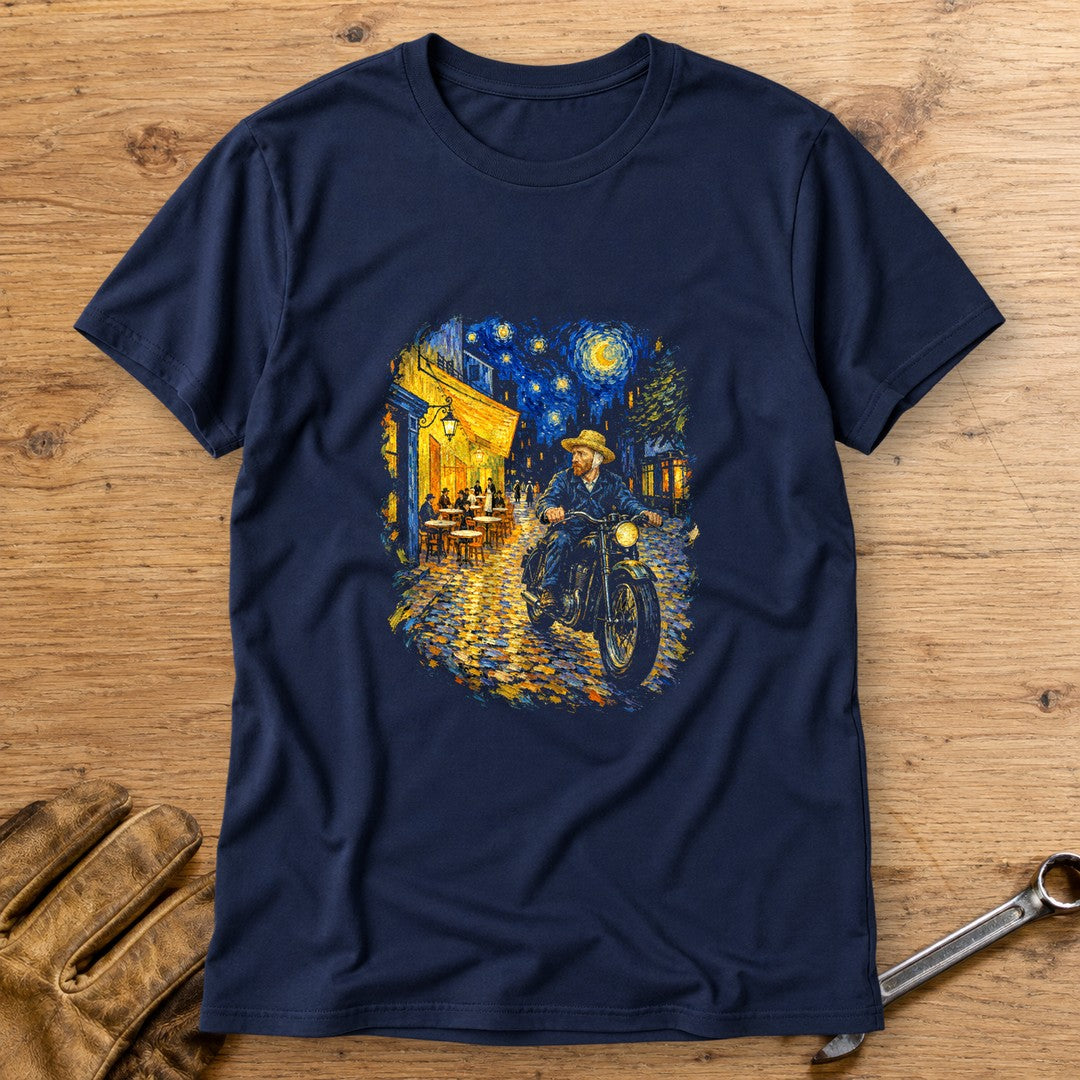 Vincent van Gogh Night Cafe T-Shirt - Navy - bench