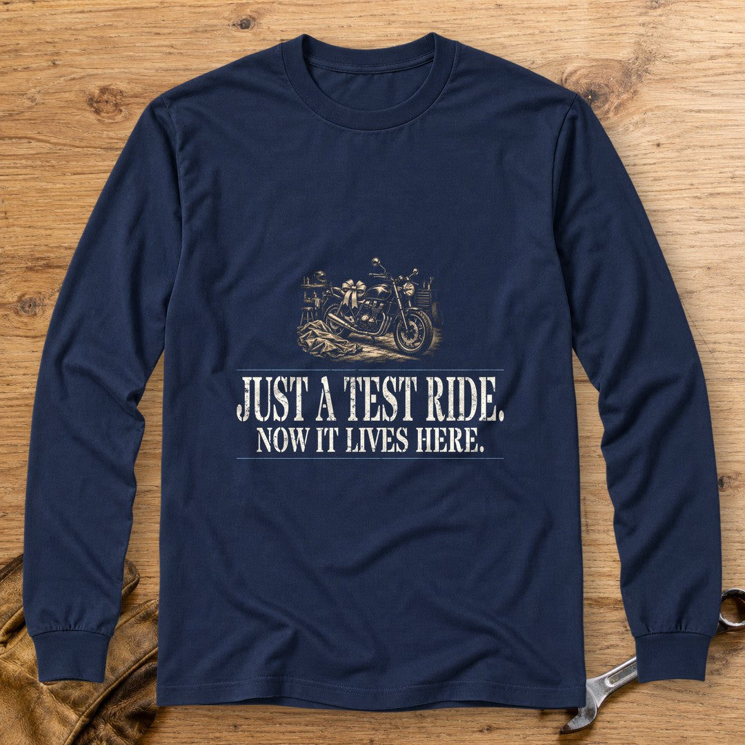Just A Test Ride Long Sleeve T-Shirt - Navy - bench