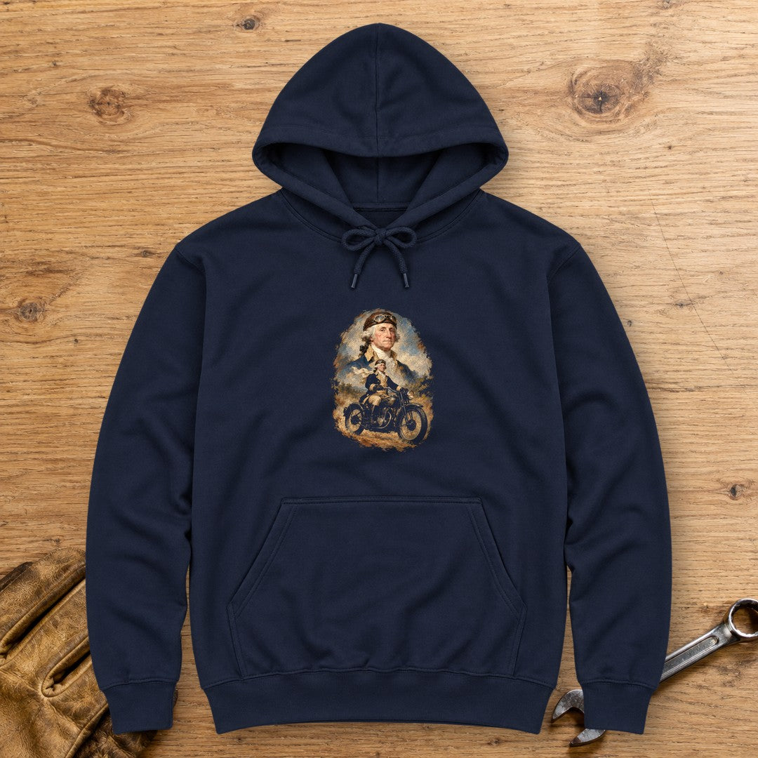 George Washington Goggles Portrait Hoodie - Navy - bench