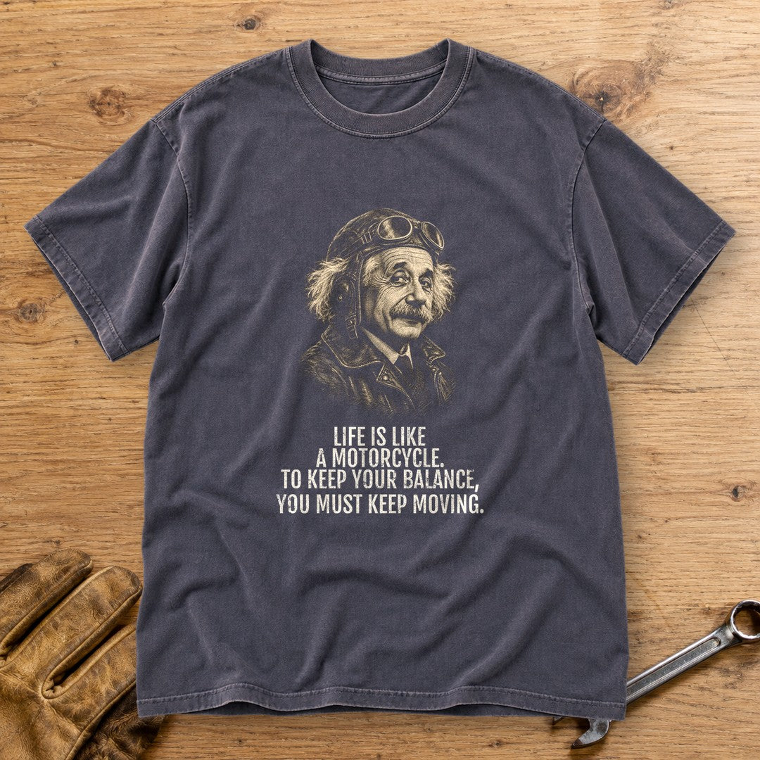 Albert Einstein Keep Moving Premium T-Shirt - Navy - bench
