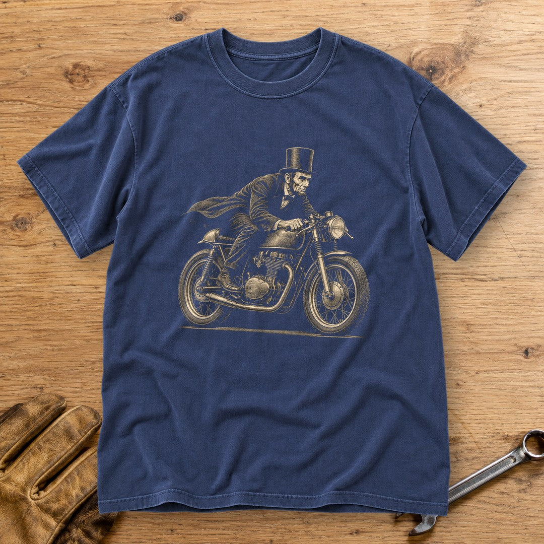 Abraham Lincoln Cafe Racer Premium T-Shirt - Navy - bench