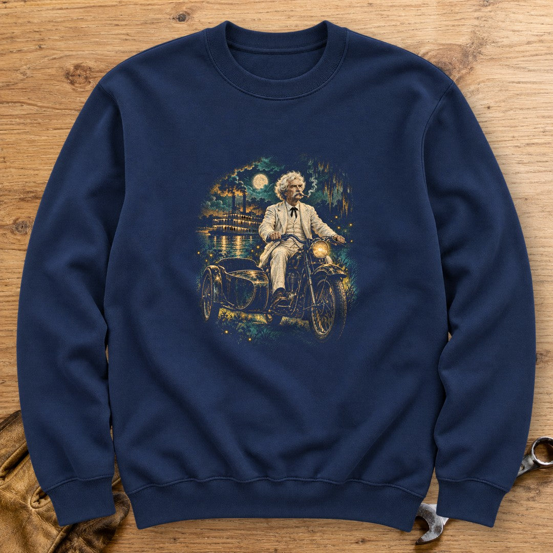 Mark Twain Sidecar Evening Crewneck Sweatshirt - Navy - bench