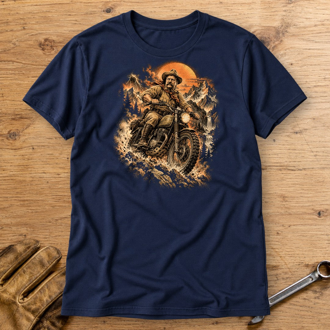 Theodore Roosevelt Mountain Trail T-Shirt - Navy - bench