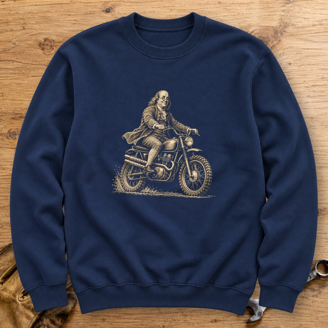 Benjamin Franklin on the Dirt Crewneck Sweatshirt - Navy - bench