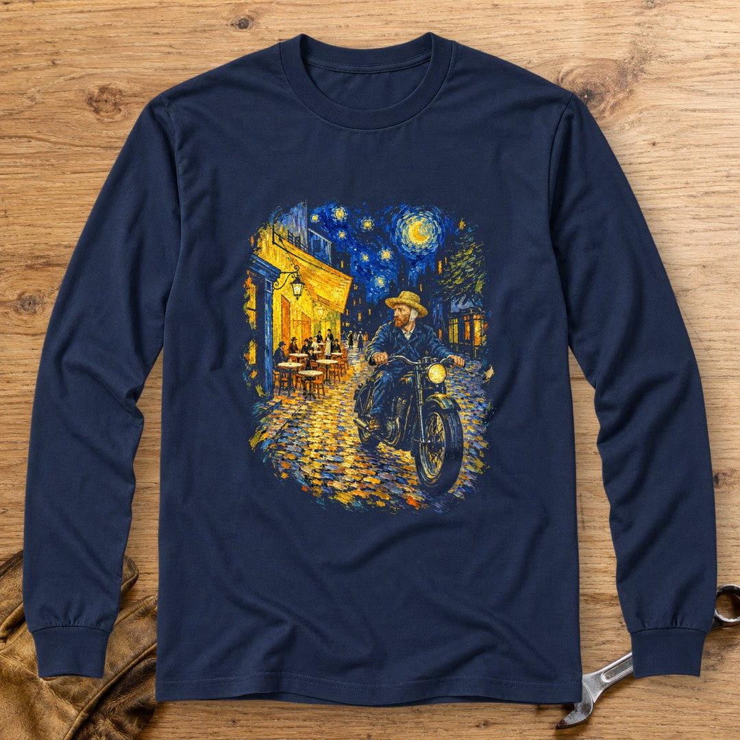 Vincent van Gogh Night Cafe Long Sleeve T-Shirt - Navy - bench
