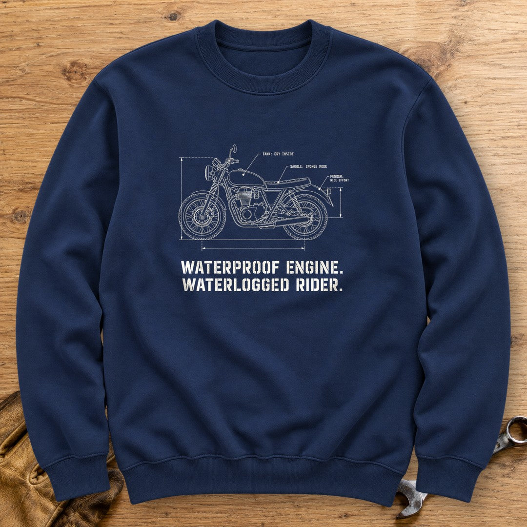 Waterproof Engine Blueprint Crewneck Sweatshirt - Navy - bench