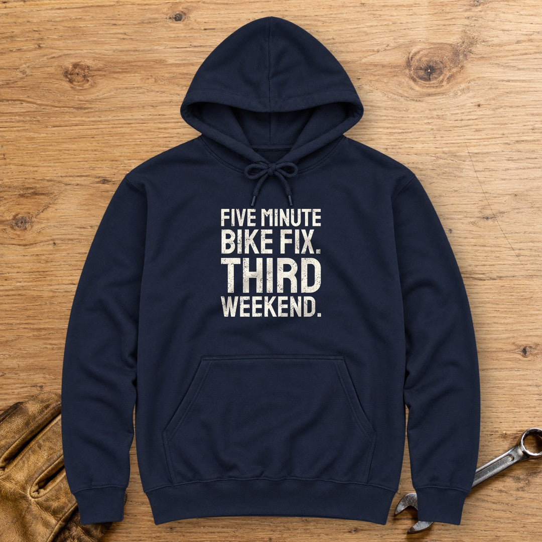 Five Minute Fix Hoodie - Navy - bench