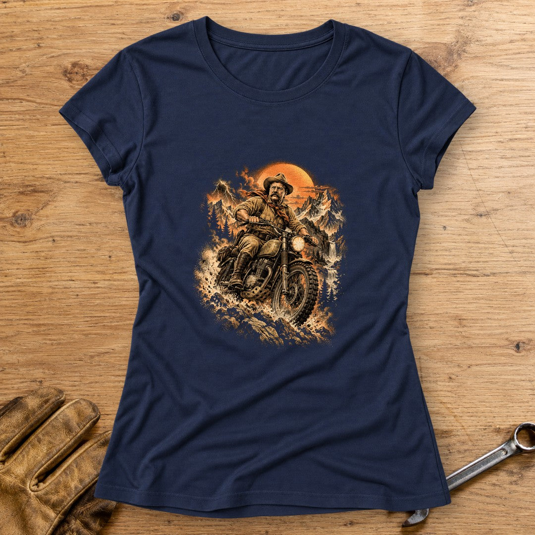 Theodore Roosevelt Mountain Trail Women's T-Shirt - Navy - bench