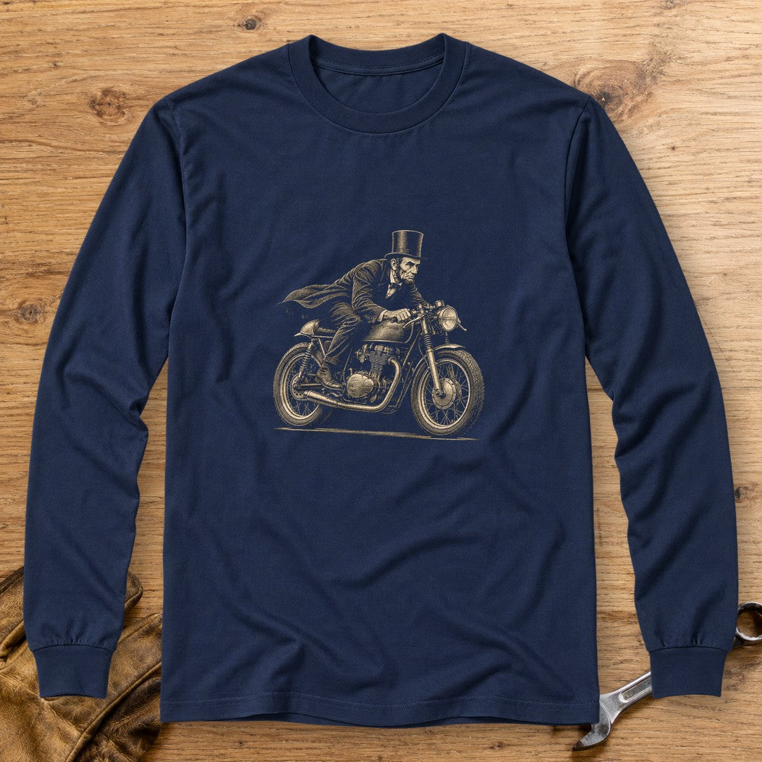 Abraham Lincoln Cafe Racer Long Sleeve T-Shirt - Navy - bench