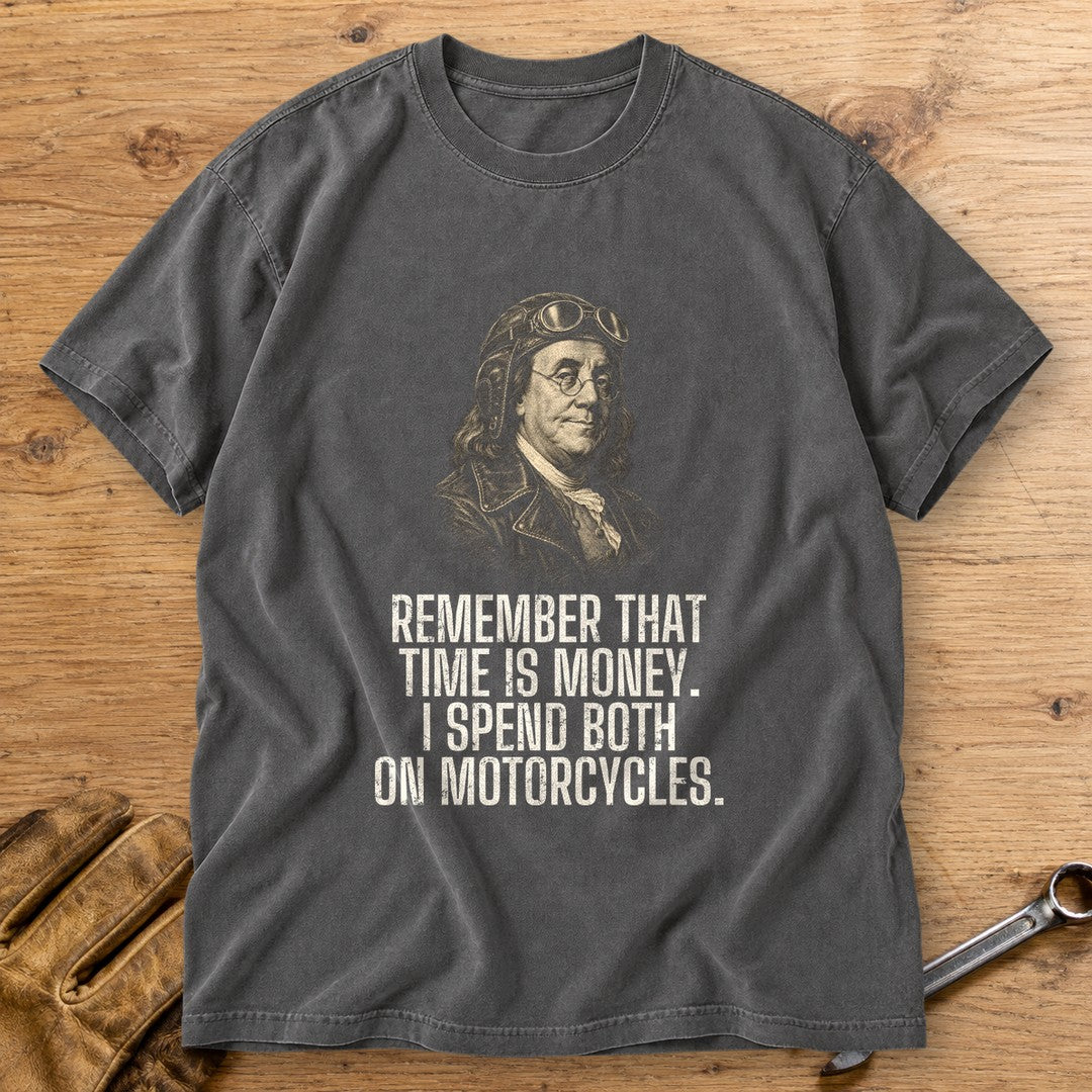 Benjamin Franklin Time Is Money Premium T-Shirt - Pepper - bench