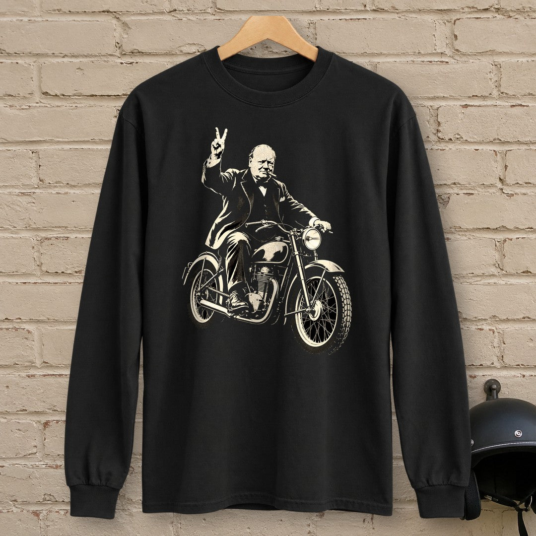 Winston Churchill Victory Ride Long Sleeve T-Shirt - Black - brick