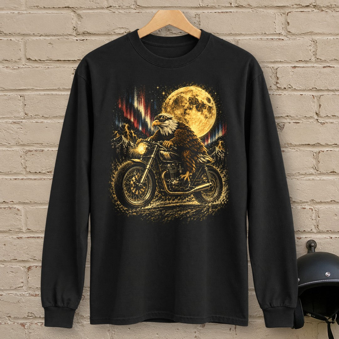Moonlight Eagle Rider Long Sleeve T-Shirt - Black - brick