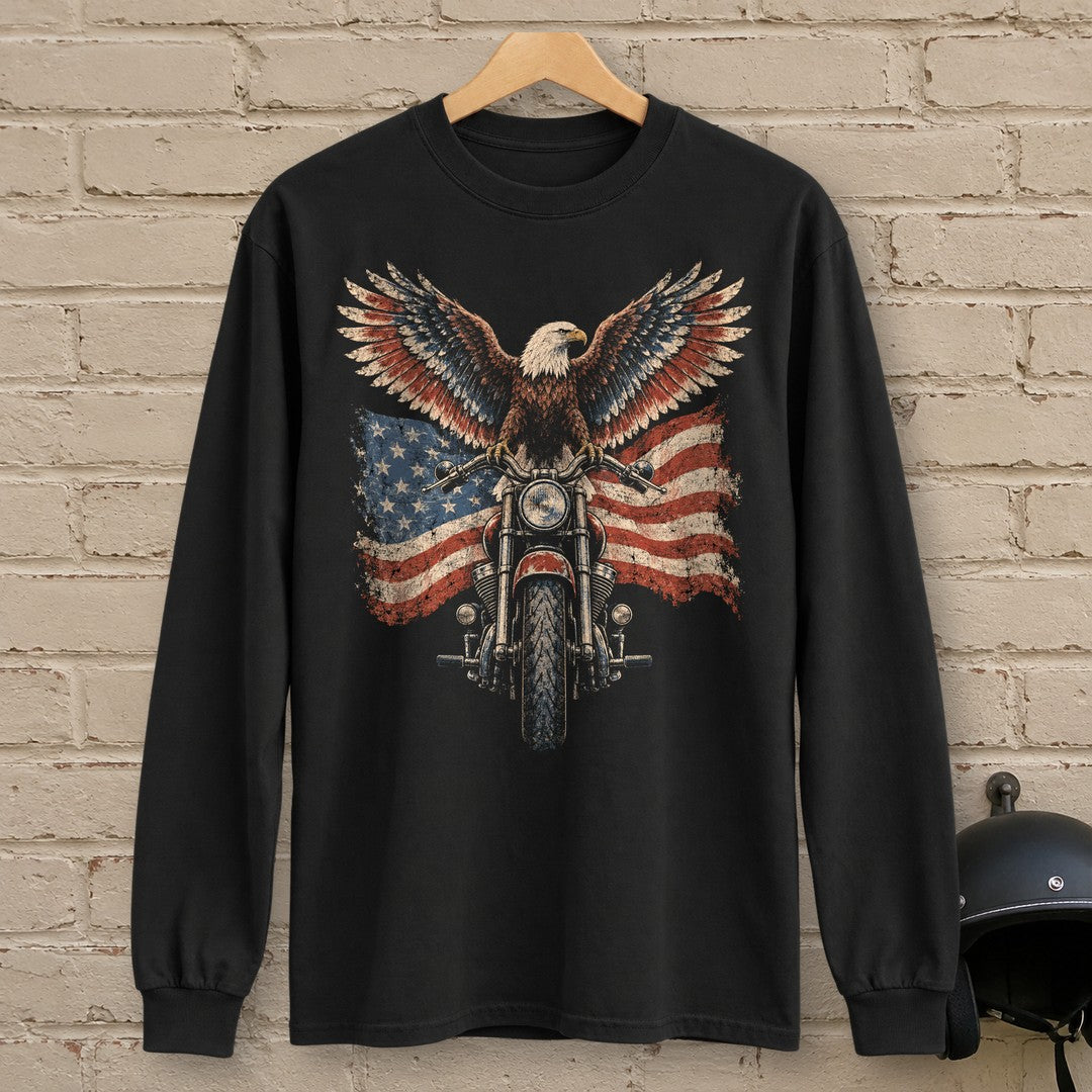 Eagle on the Handlebars Long Sleeve T-Shirt - Black - brick