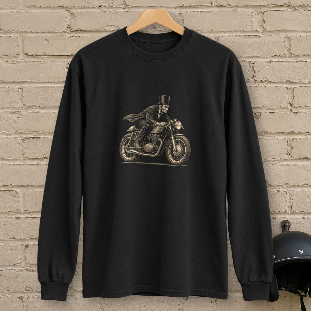 Abraham Lincoln Cafe Racer Long Sleeve T-Shirt - Black - brick