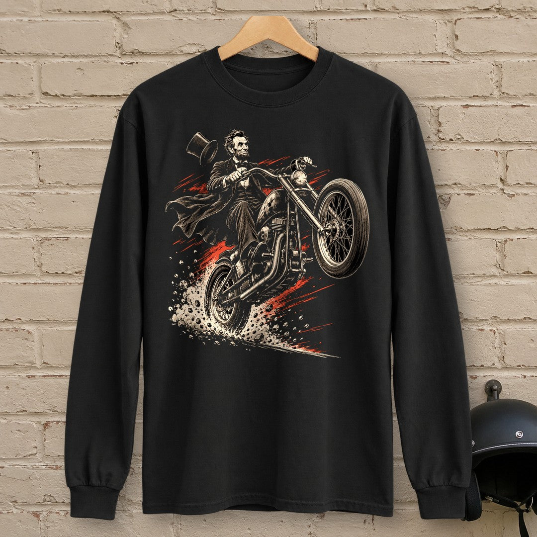 Abraham Lincoln Top Hat Wheelie Long Sleeve T-Shirt - Black - brick