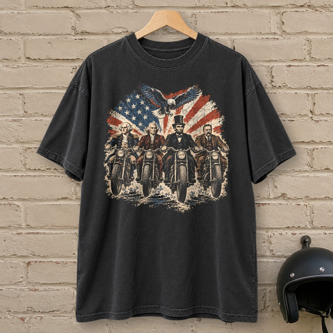 G. Washington, T. Jefferson, A. Lincoln & T. Roosevelt Ride Premium T-Shirt - Black - brick