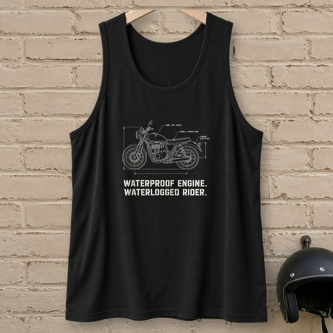 Waterproof Engine Blueprint Tank Top - Black - brick