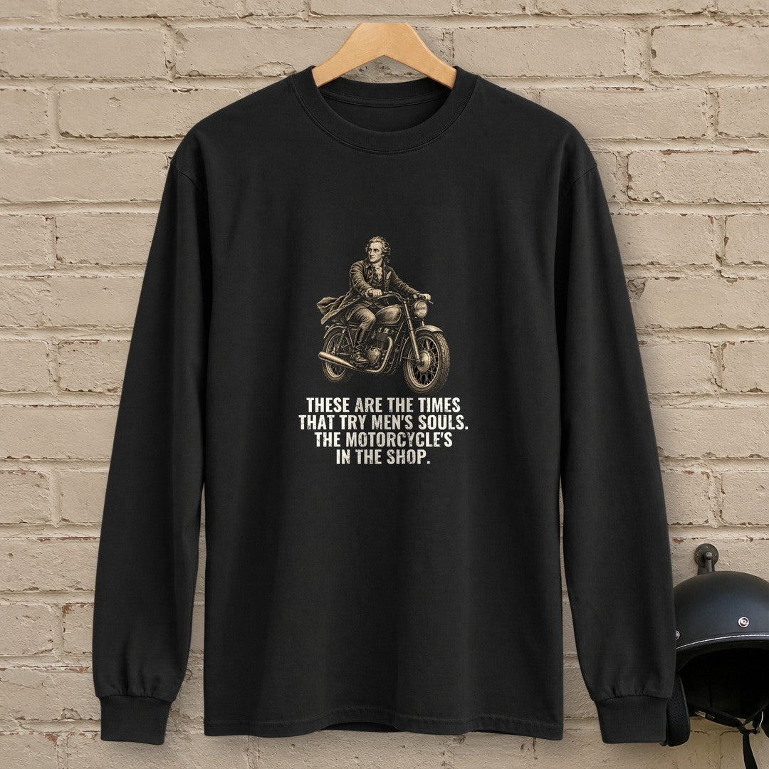 Thomas Paine Bike in the Shop Long Sleeve T-Shirt - Black - brick