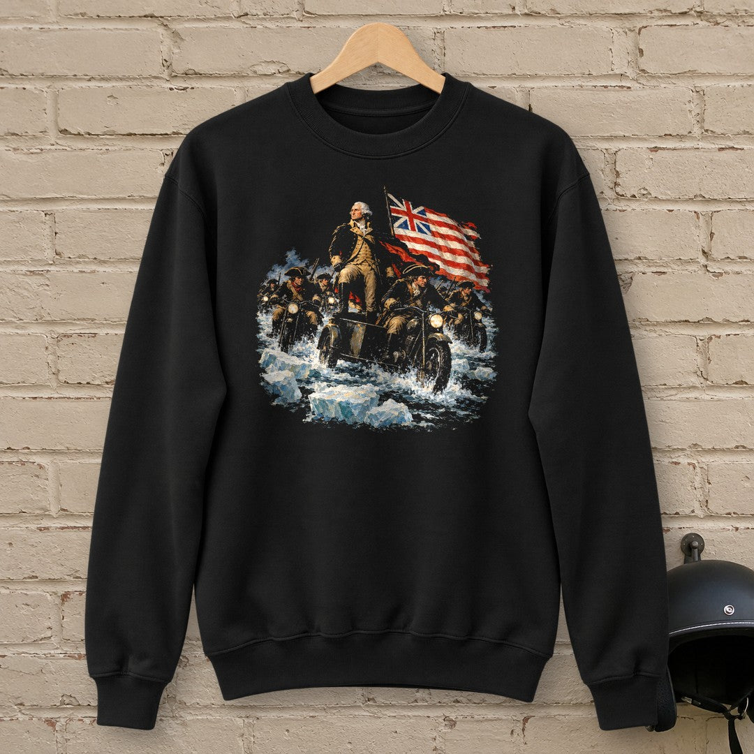 George Washington Crosses Ice Crewneck Sweatshirt - Black - brick